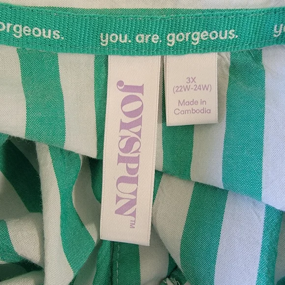 Joyspun Women's Green White Cabana Striped Sleep Shirt Swim Cover Up Pockets 3X - Picture 8 of 12